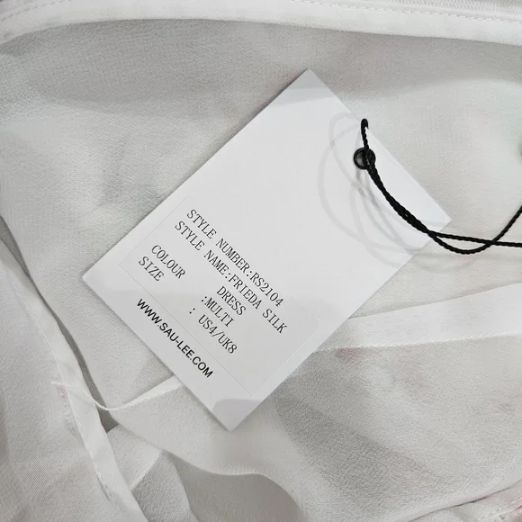 Sau Lee Frieda Silk Cowl Neck High Low Ruched Dress in White Pink Floral Size 4 - Picture 10 of 11